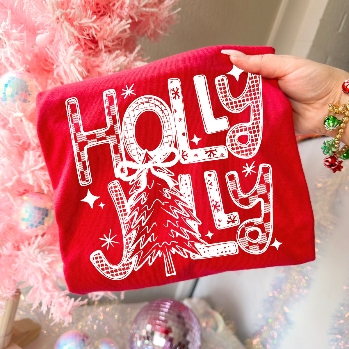 Holly Jolly WHITE with stars (CSC) Tuesday Deal DTF
