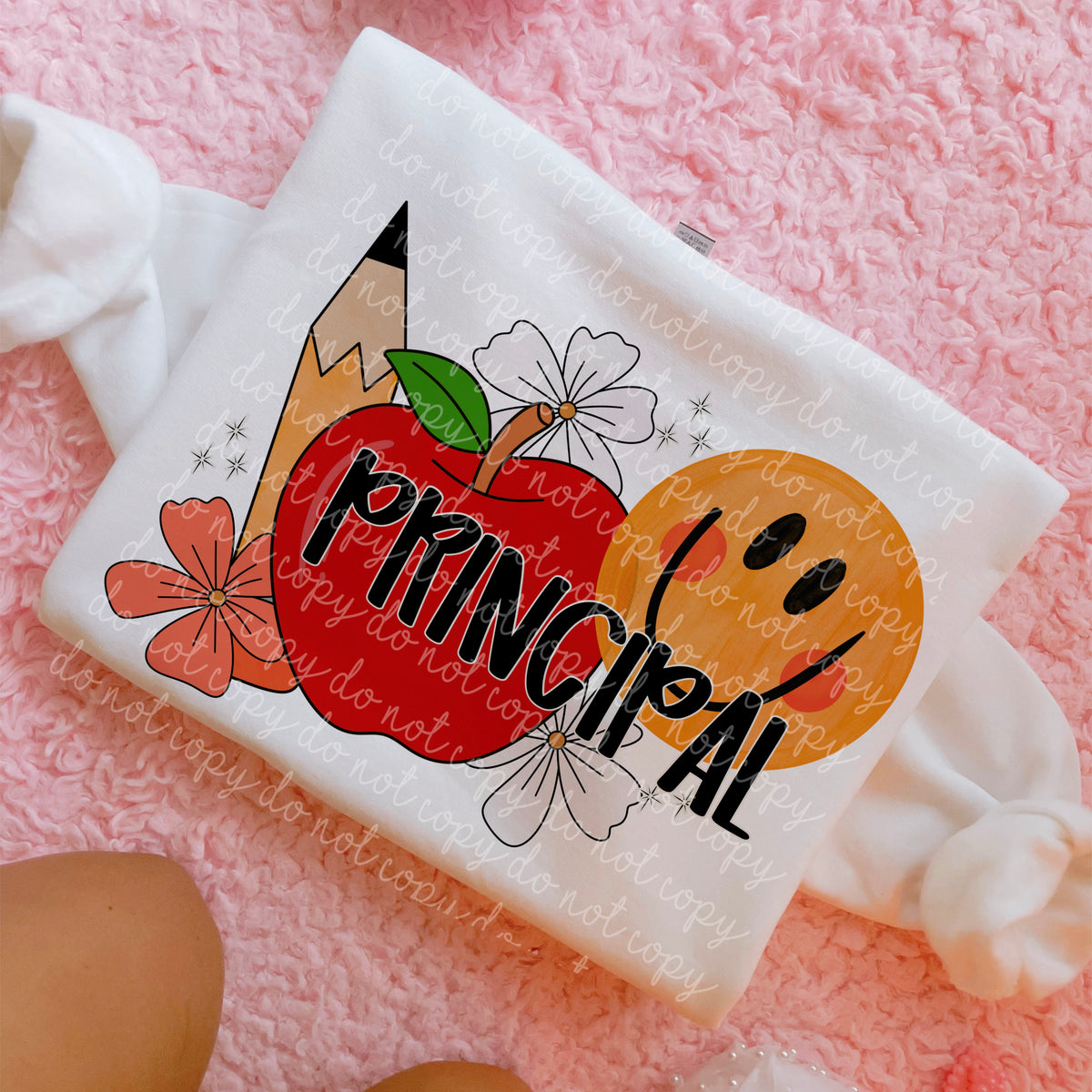 Principal pencil apple smiley face (MMD) DTF Transfer