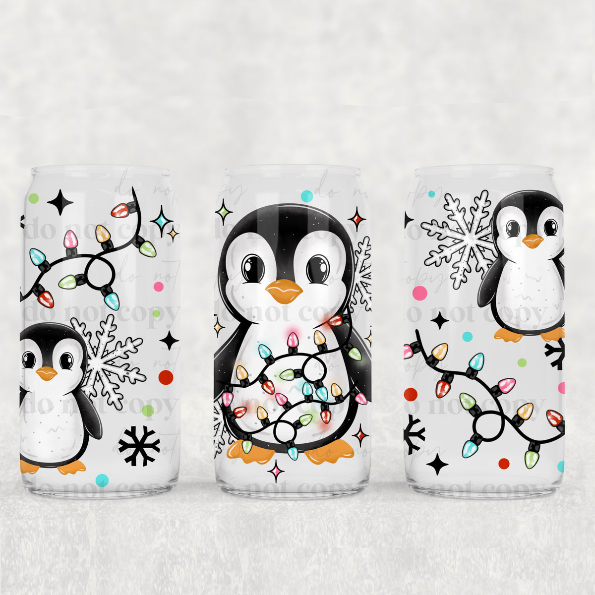 0338 penguin with christmas lights (CSC) UV DTF WRAP