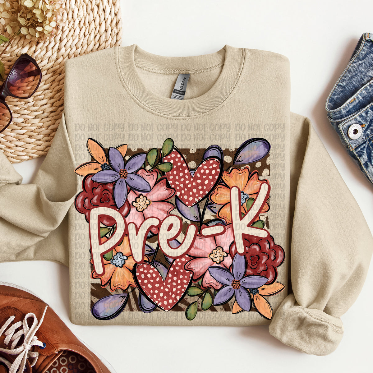 Pre-K floral heart frame (VP) DTF Transfer