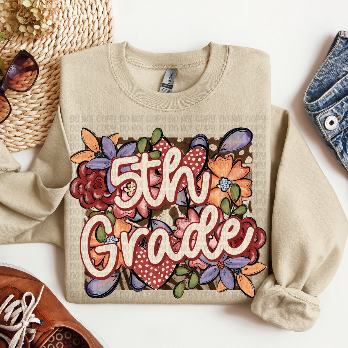 5th grade floral heart frame (VP) DTF Transfer