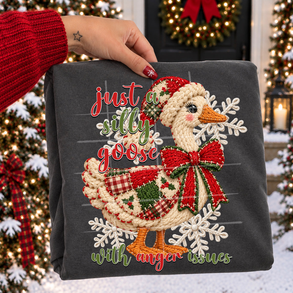 Just a silly goose with anger issues- faux crochet xmas foose (tingler) DTF Transfer