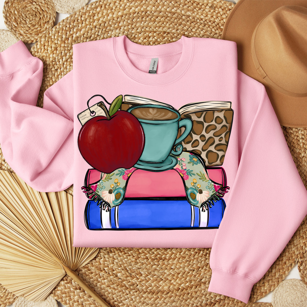 Book stack apple and coffee on top (VP) DTF Transfer