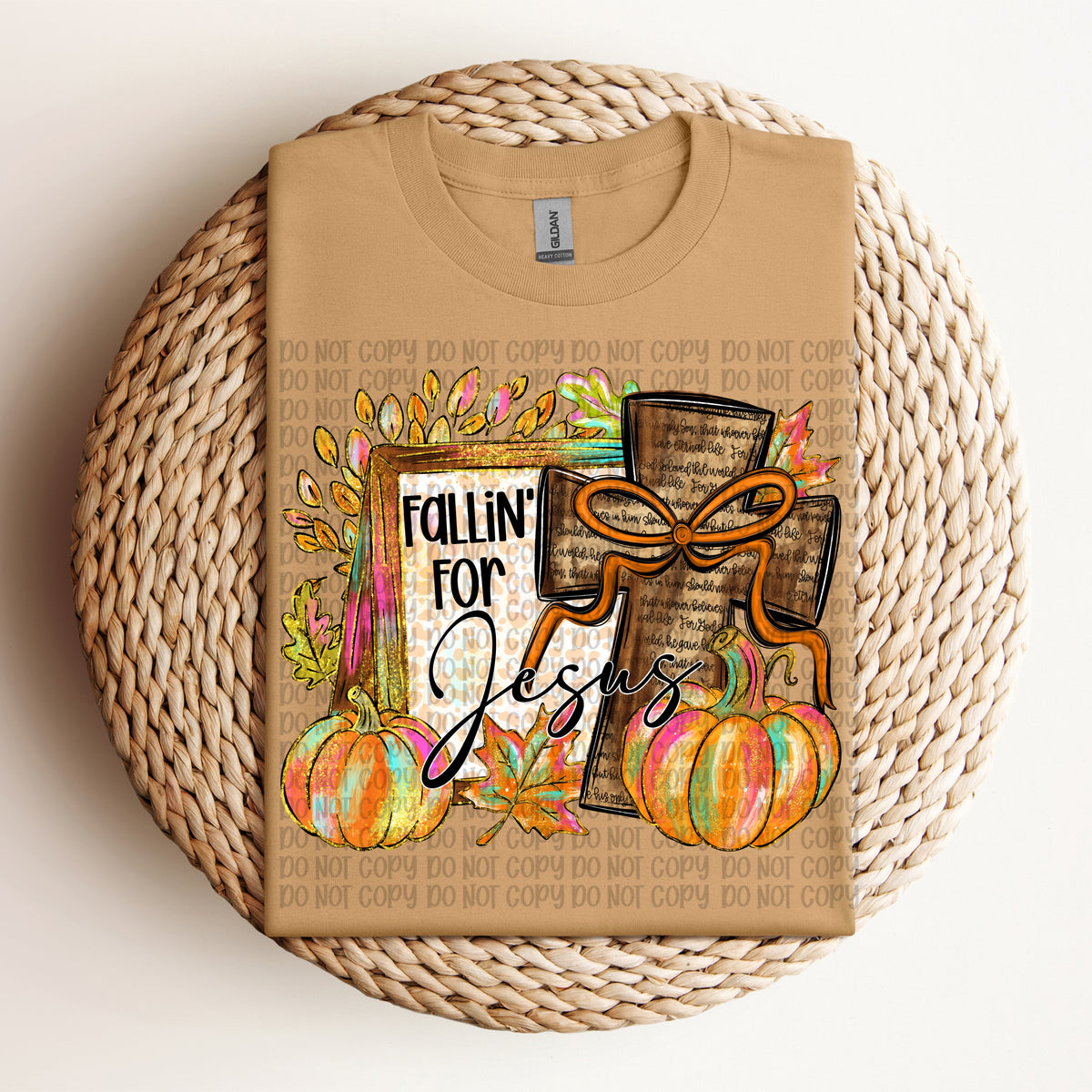 Falling for Jesus brown cross and pumpkins (VP) DTF Transfer