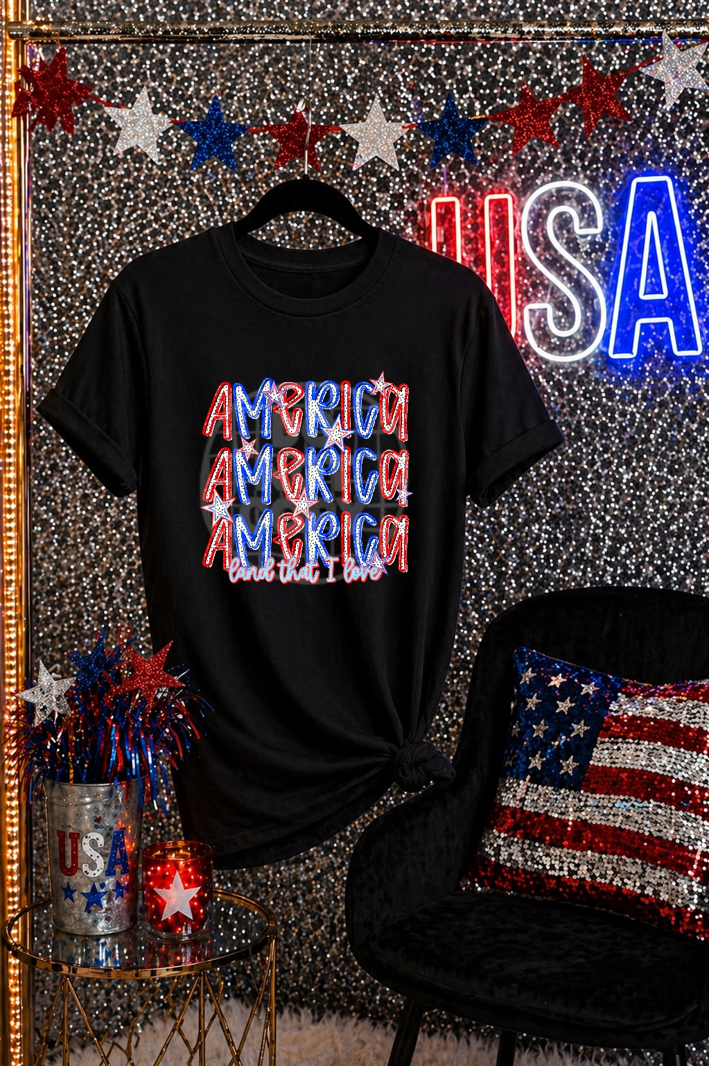 America land that I love stacked NEON (DD) DTF transfer