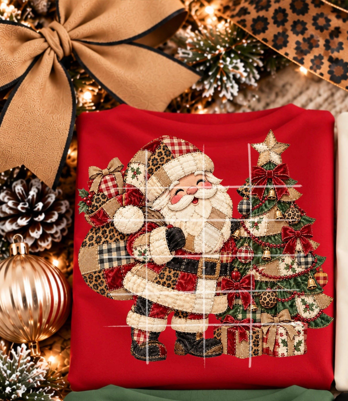 Patchwork and leopard Santa with toy sack (TDC) DTF Transfer