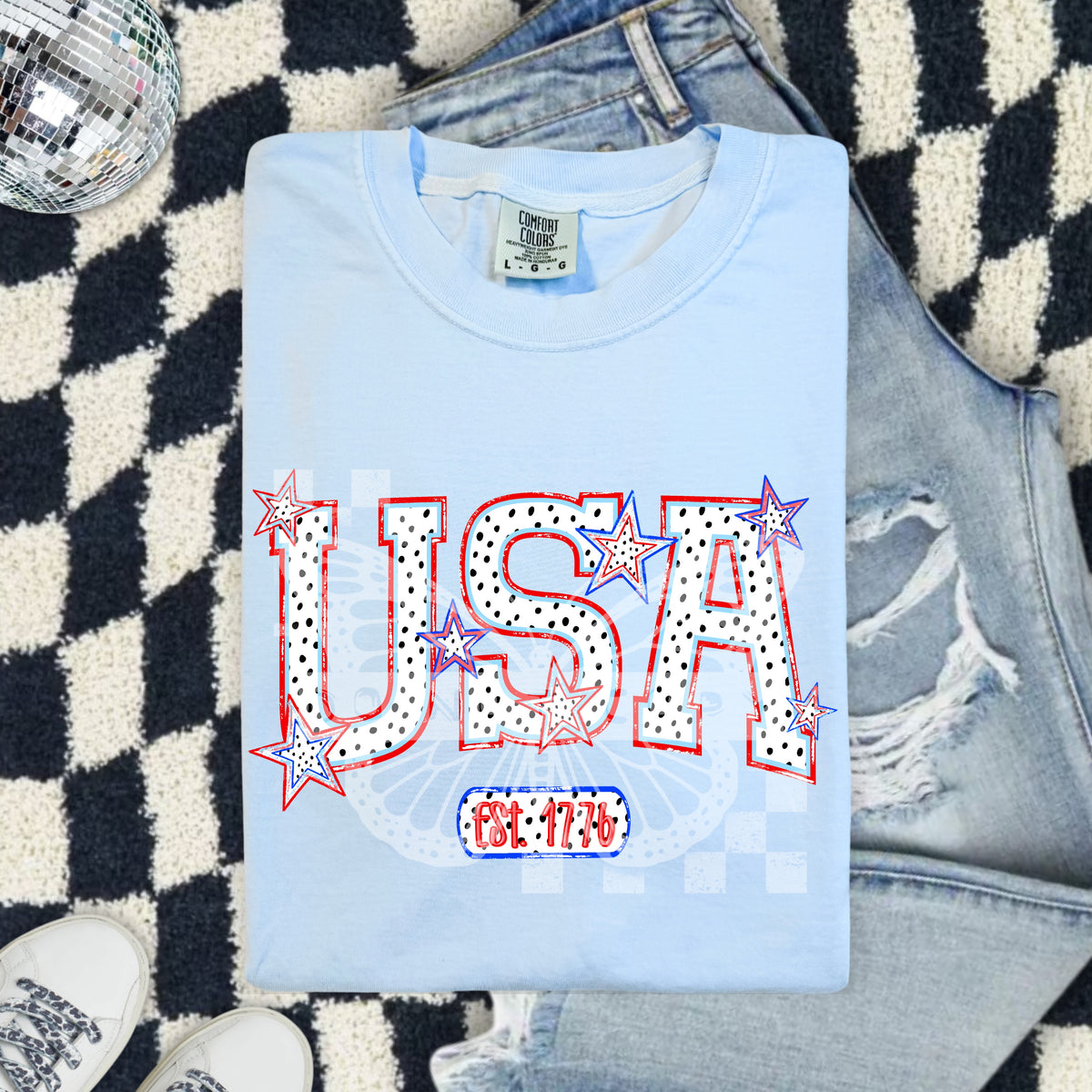 USA est 1776 red outline (DD) DTF transfer