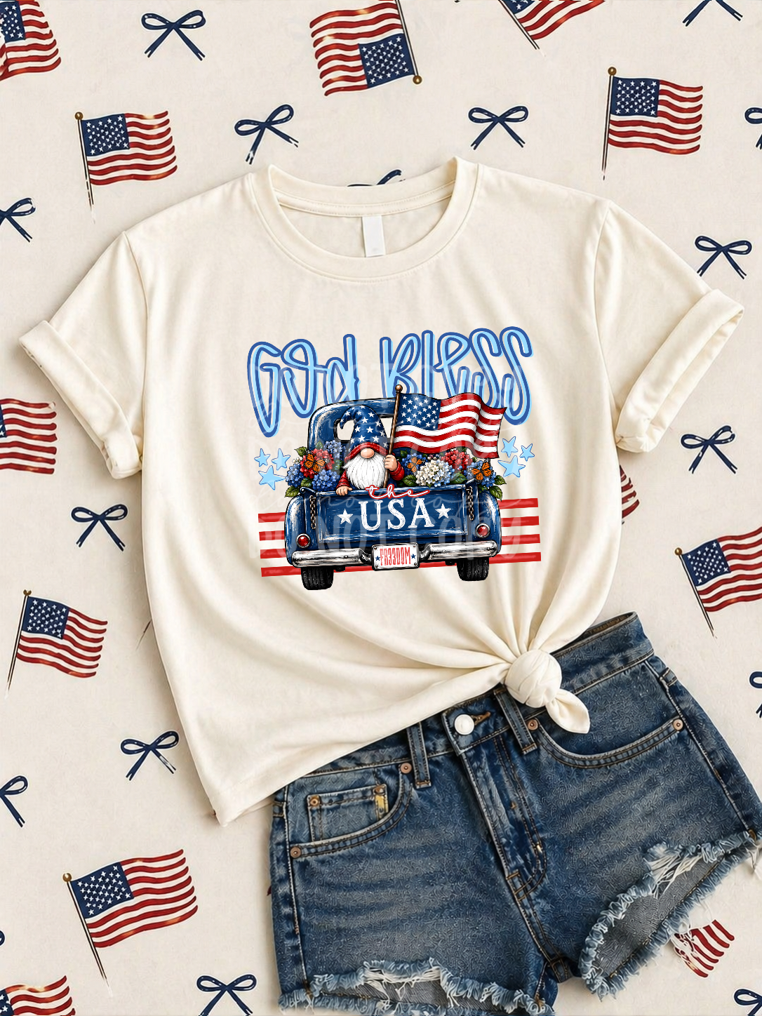 God bless USA blue truck (DD) DTF transfer