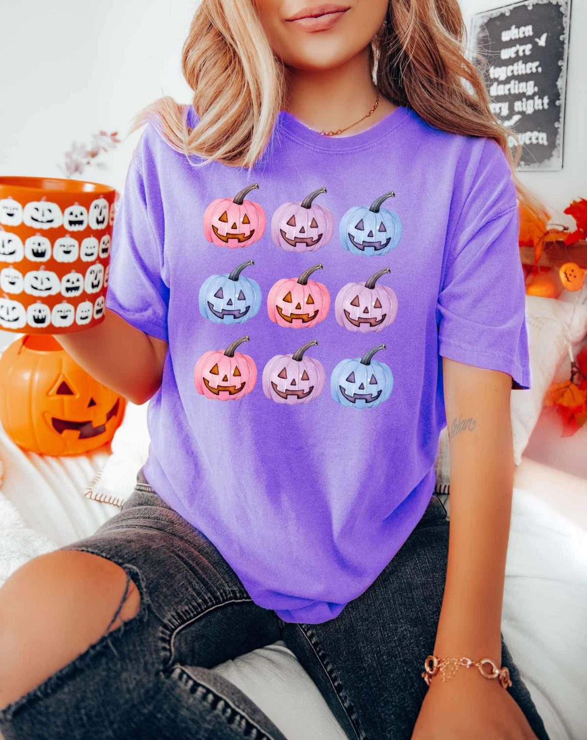 Pumpkin collage pink purple blue 34208 DTF transfer