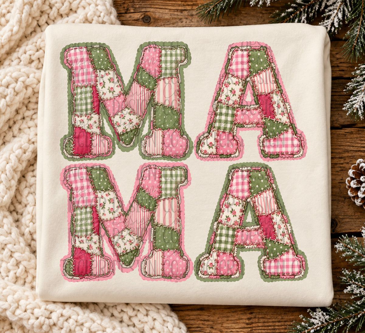 Mama pink and green faux patchwork (TDC) DTF Transfer