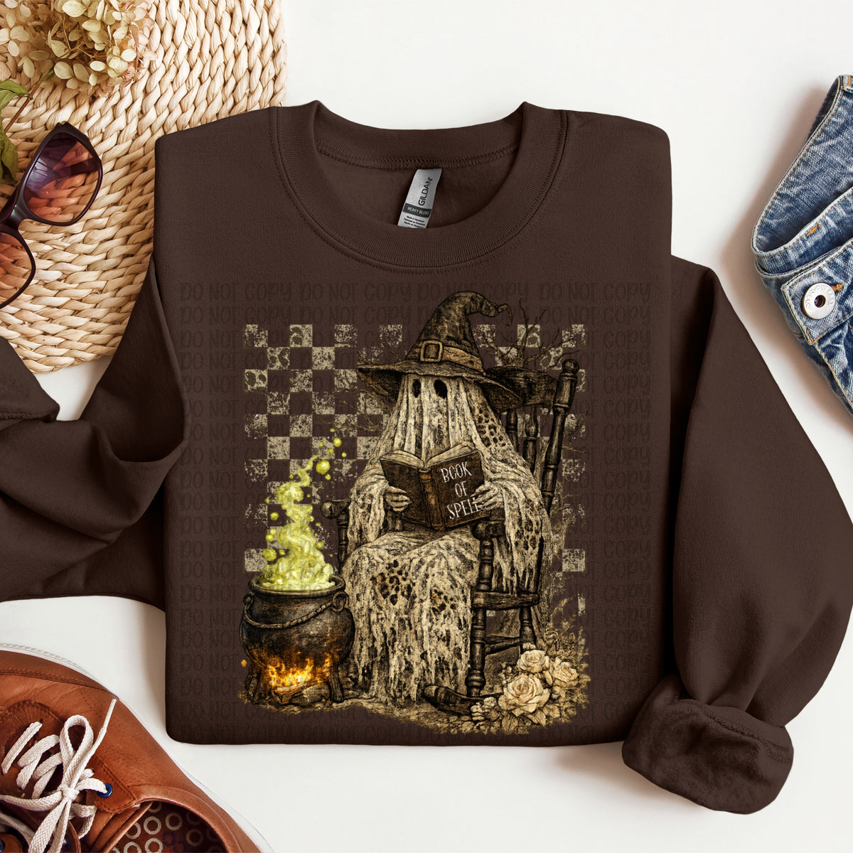 Vintage spooky ghost checkered background (VP) DTF Transfer