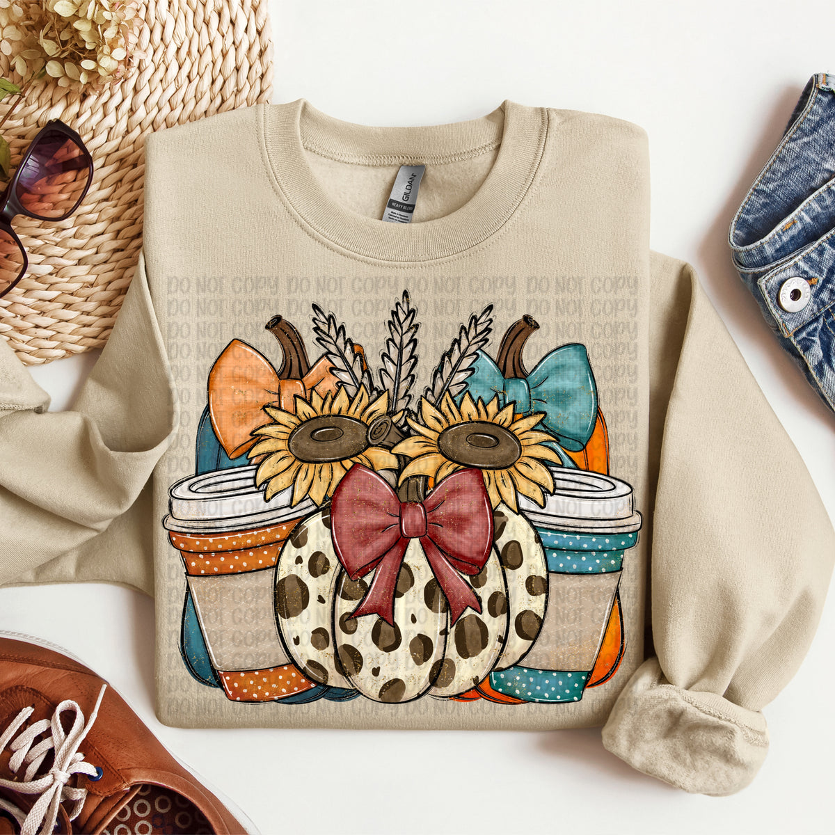 Leopard pumpkin trio with sunflowers and coffee (VP) DTF Transfer