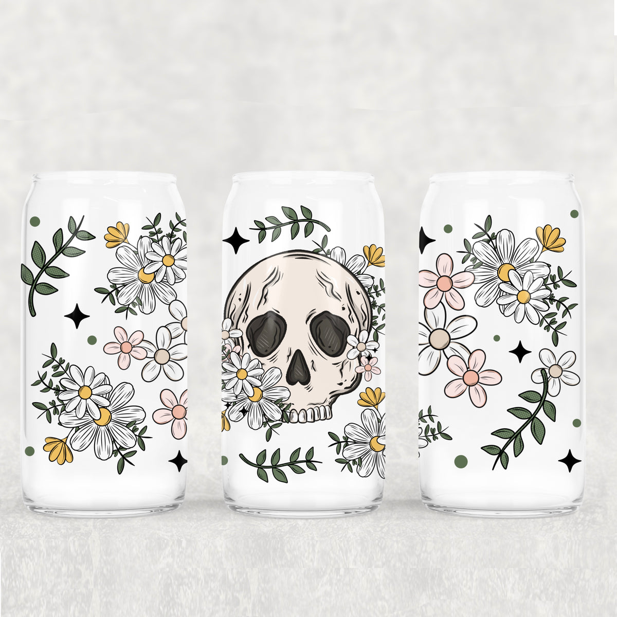 0602 skull with flowers (CSC) UV DTF WRAP