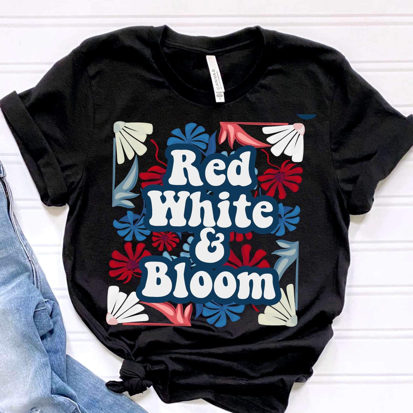 Red white and bloom floral square 34335 DTF transfer