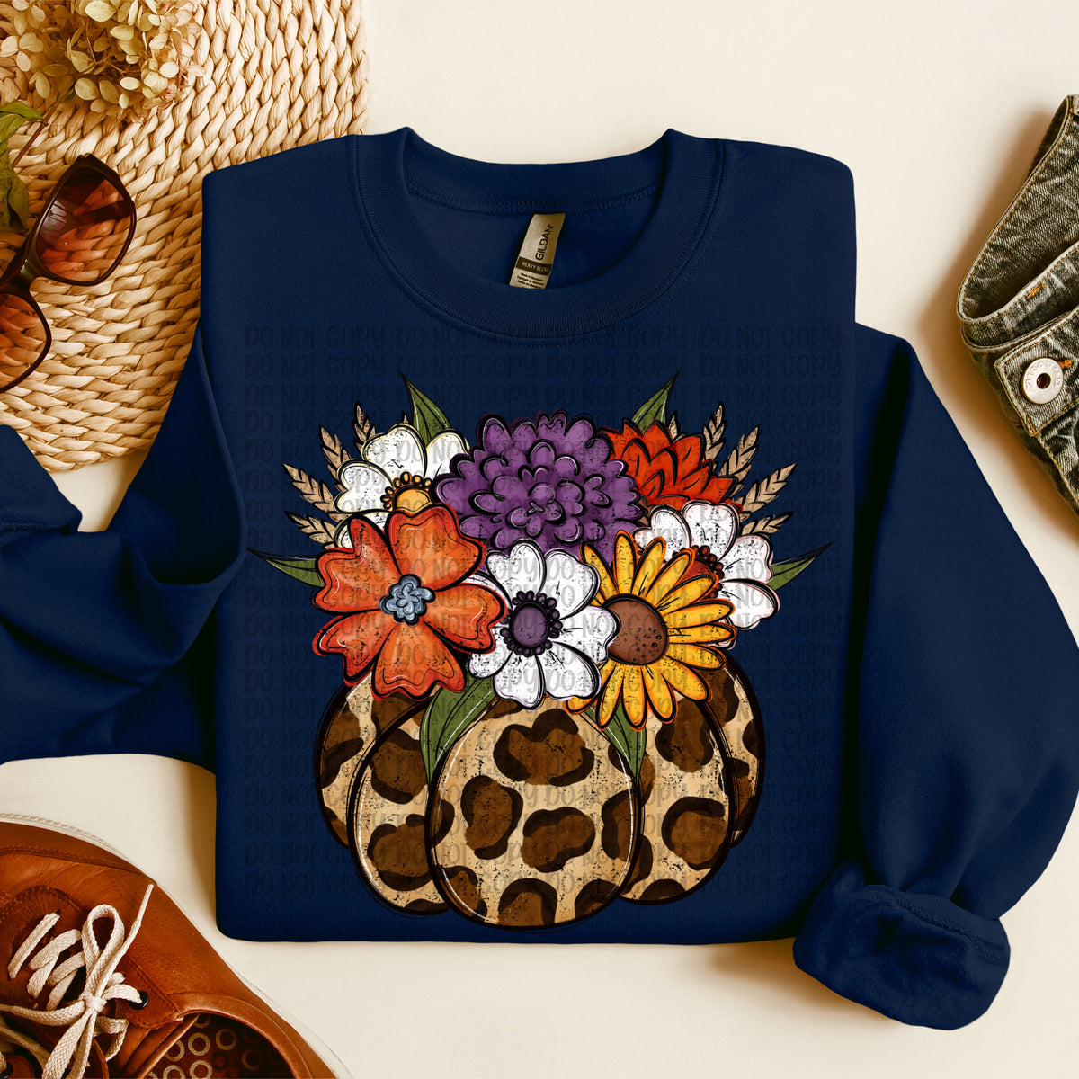 Leopard pumpkin with fall florals (VP) DTF Transfer