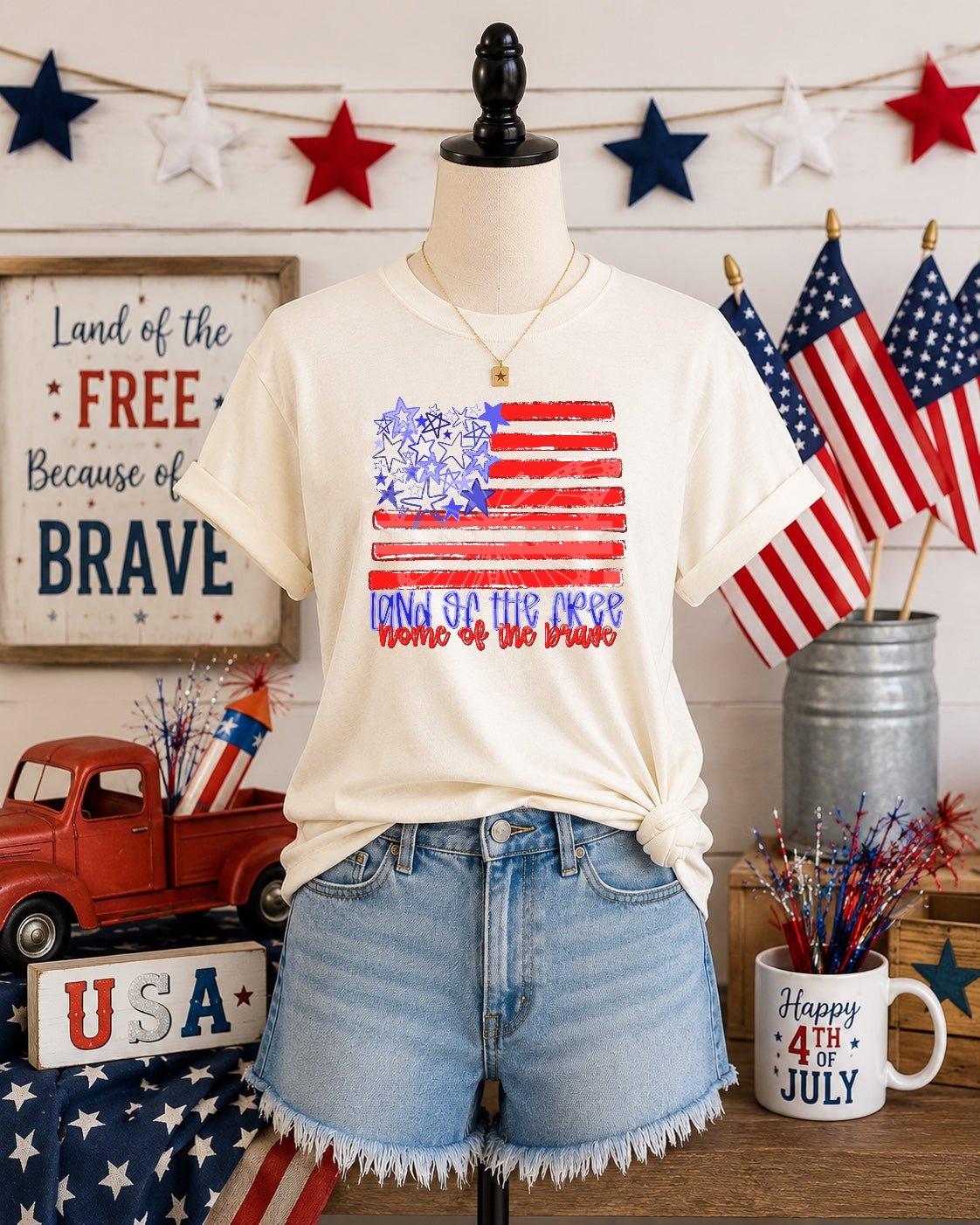 Land of the free brushstroke flag (Renewed) DTF Transfer