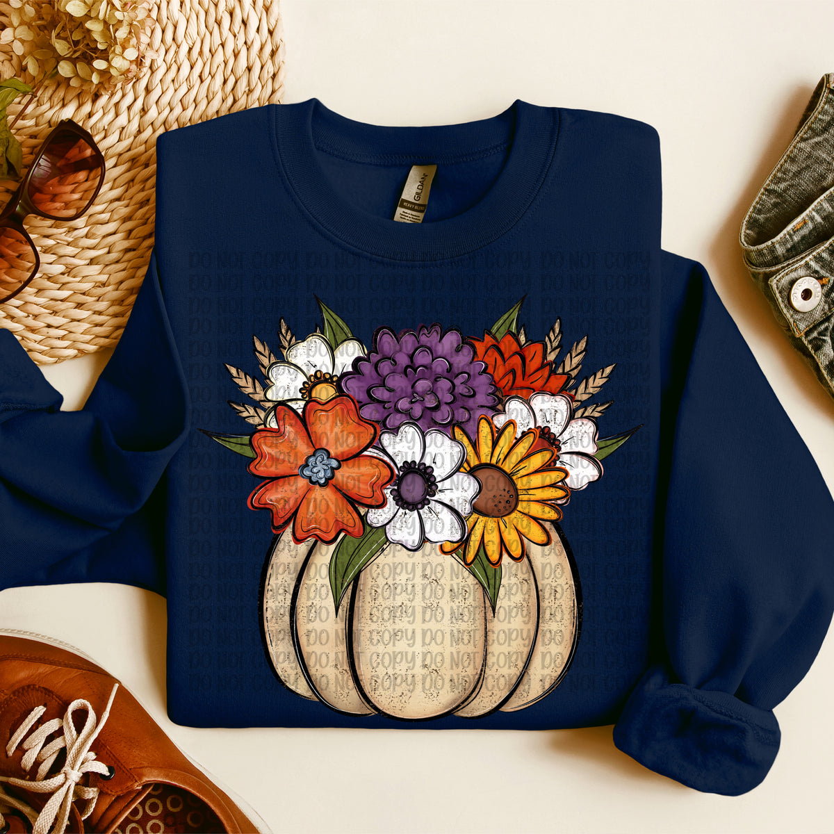 Tan pumpkin with fall florals (VP) DTF Transfer