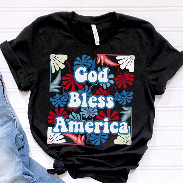 God bless america floral square 34311 DTF transfer