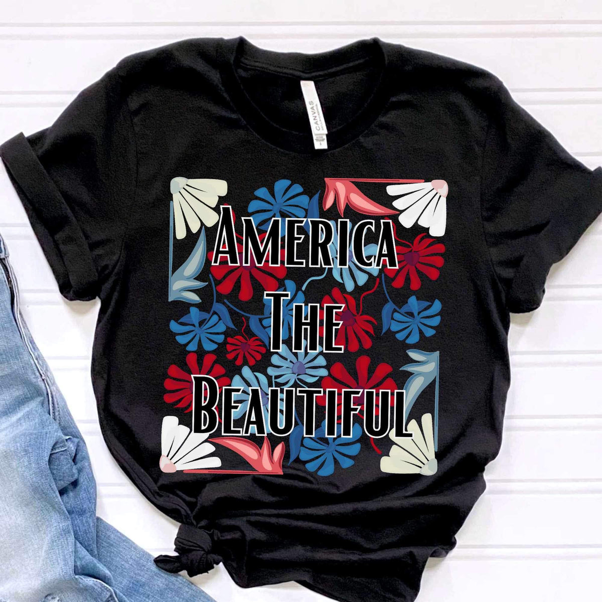 America the beautiful floral square 34325 DTF transfer
