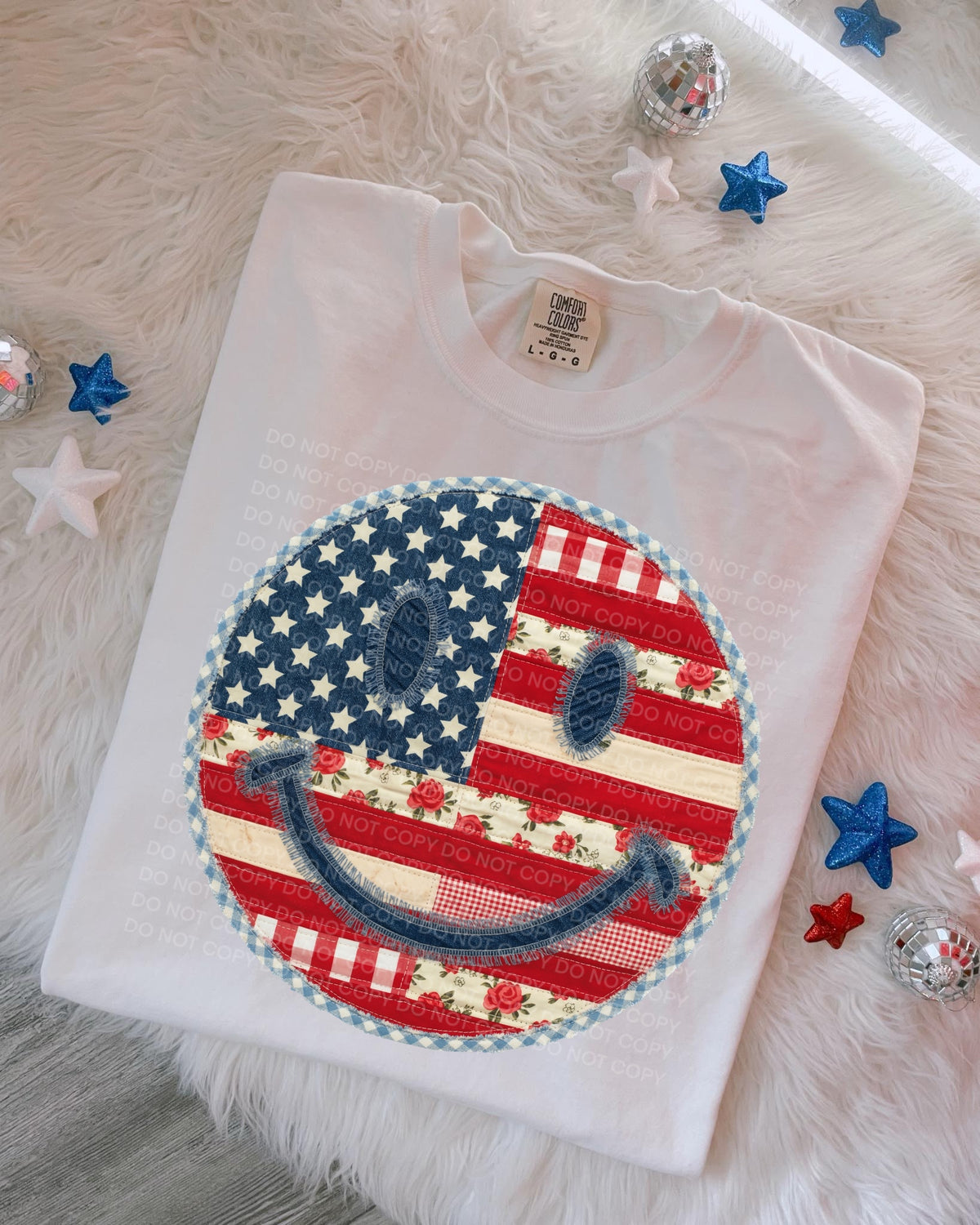 Faux patchwork patriotic smiley face (SCG) DTF Transfer