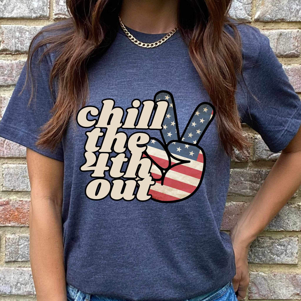 Chill the 4th out WHITE peace sign 34323 DTF transfer