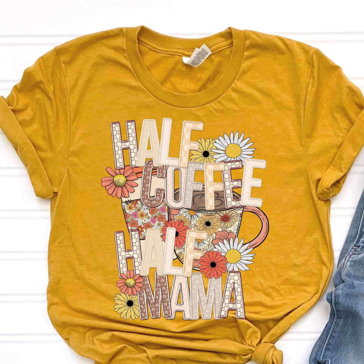 Half coffee half human florals 34341 DTF transfer