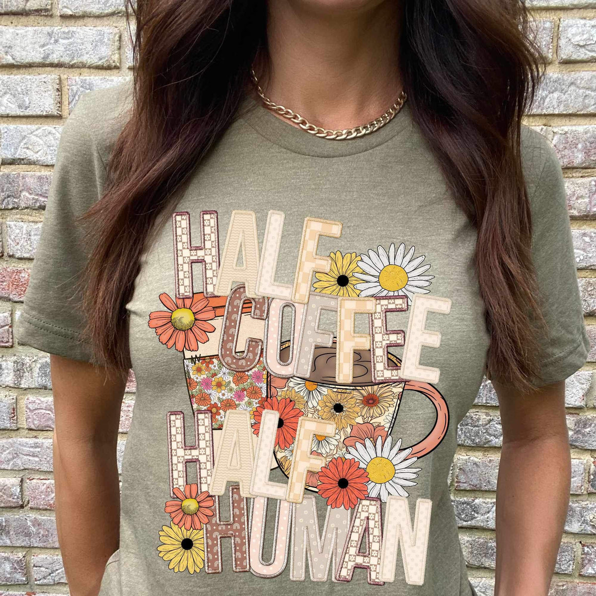 Half coffee half human florals 34341 DTF transfer
