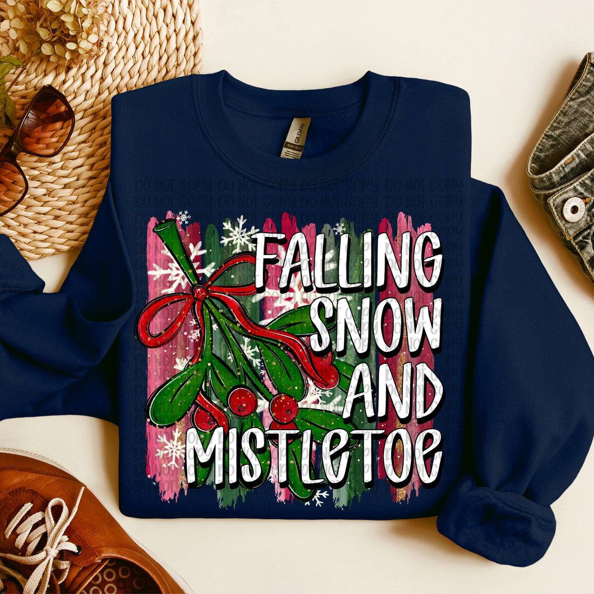 Falling snow and mistletoe (VP) DTF transfer