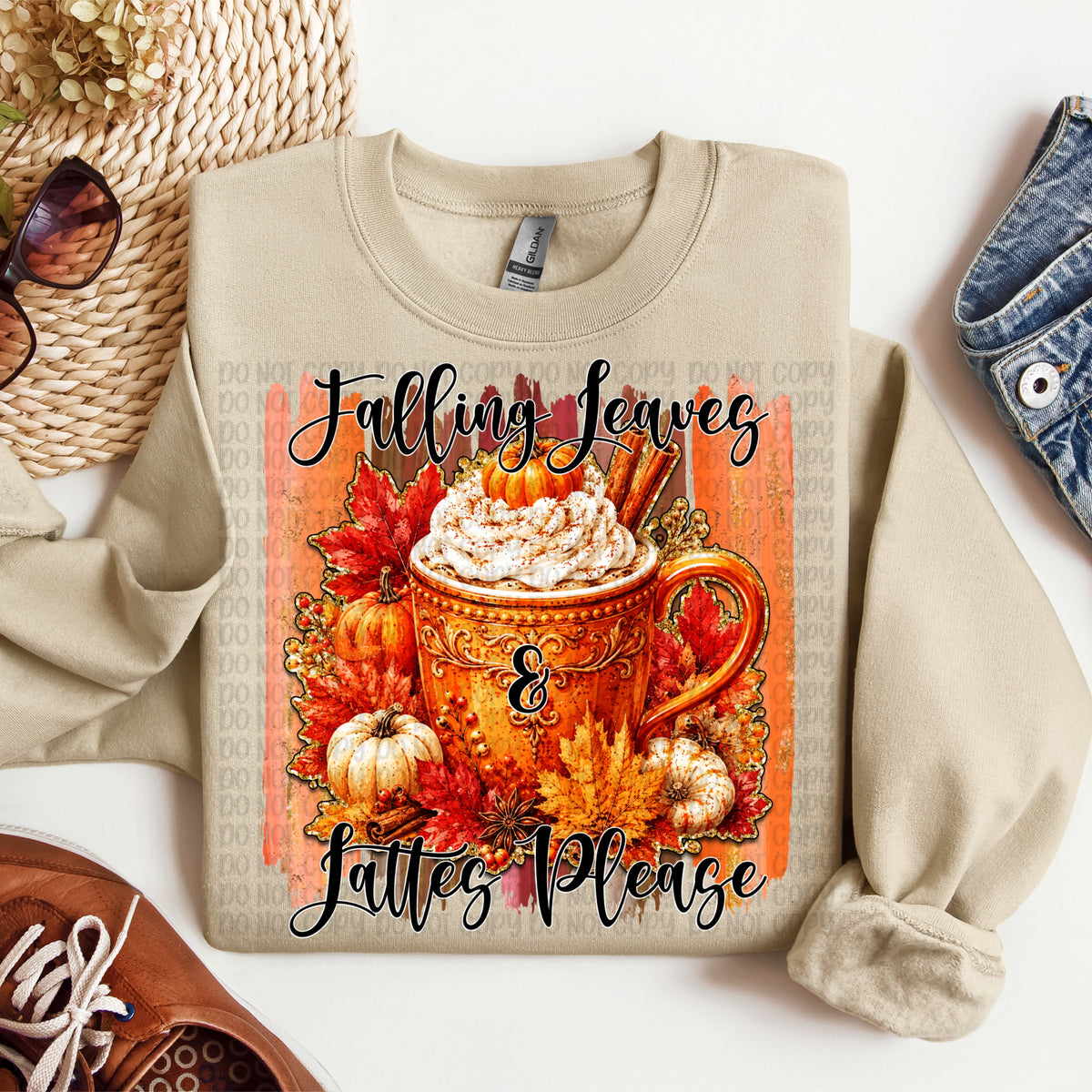 Falling leaves & lattes please brushstroke (VP) DTF transfer