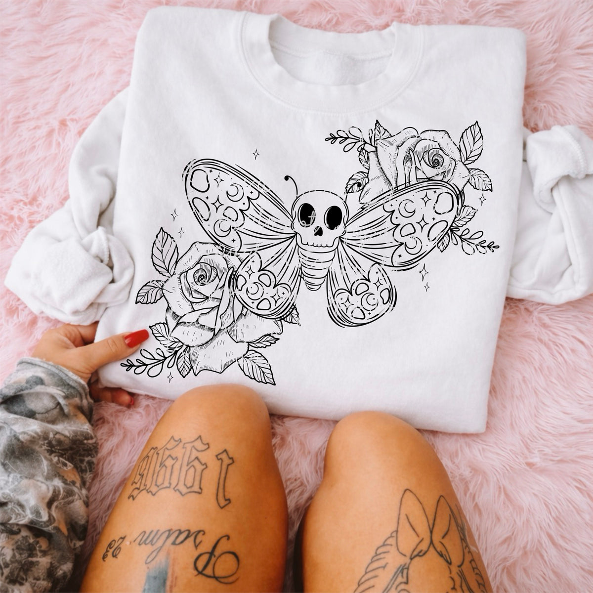 Skull moth floral BLACK (MMD) DTF Transfer