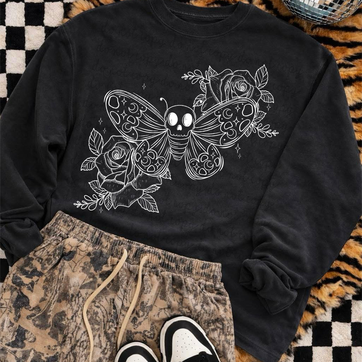 Skull moth floral WHITE (MMD) DTF Transfer