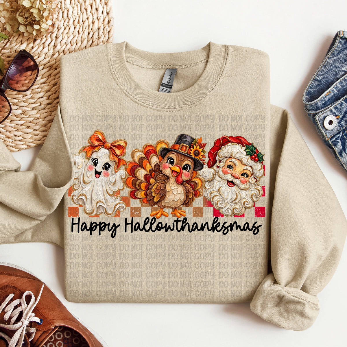 Happy Hallowthanksmas ghost, turkey, Santa (VP) DTF Transfer