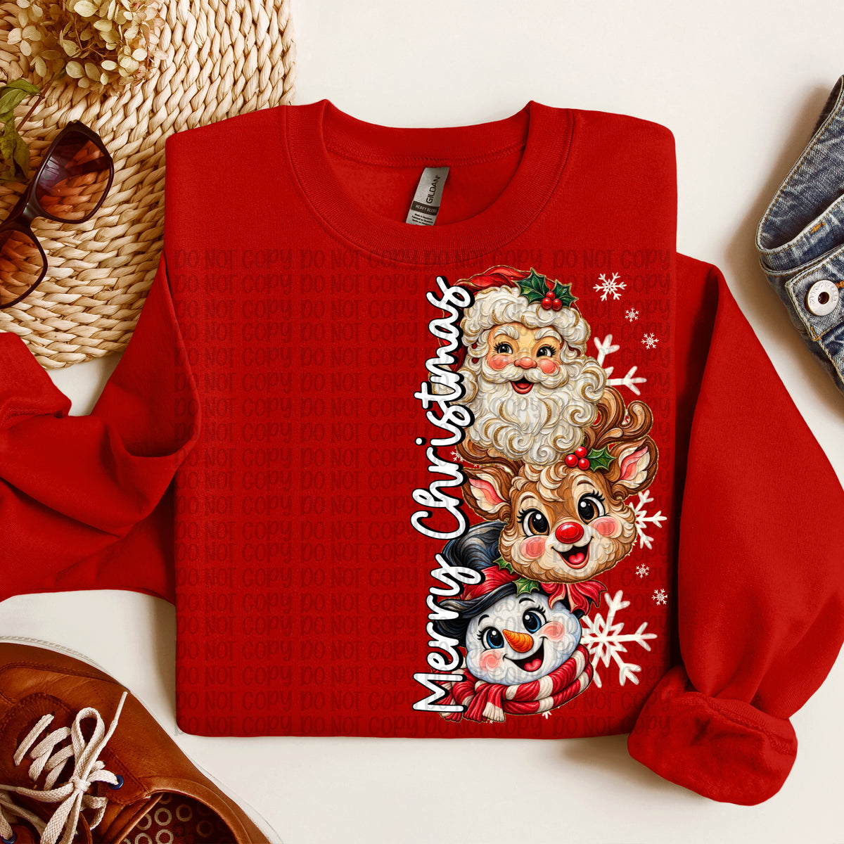 Merry Christmas santa, reindeer, snowman white font (VP) DTF Transfer