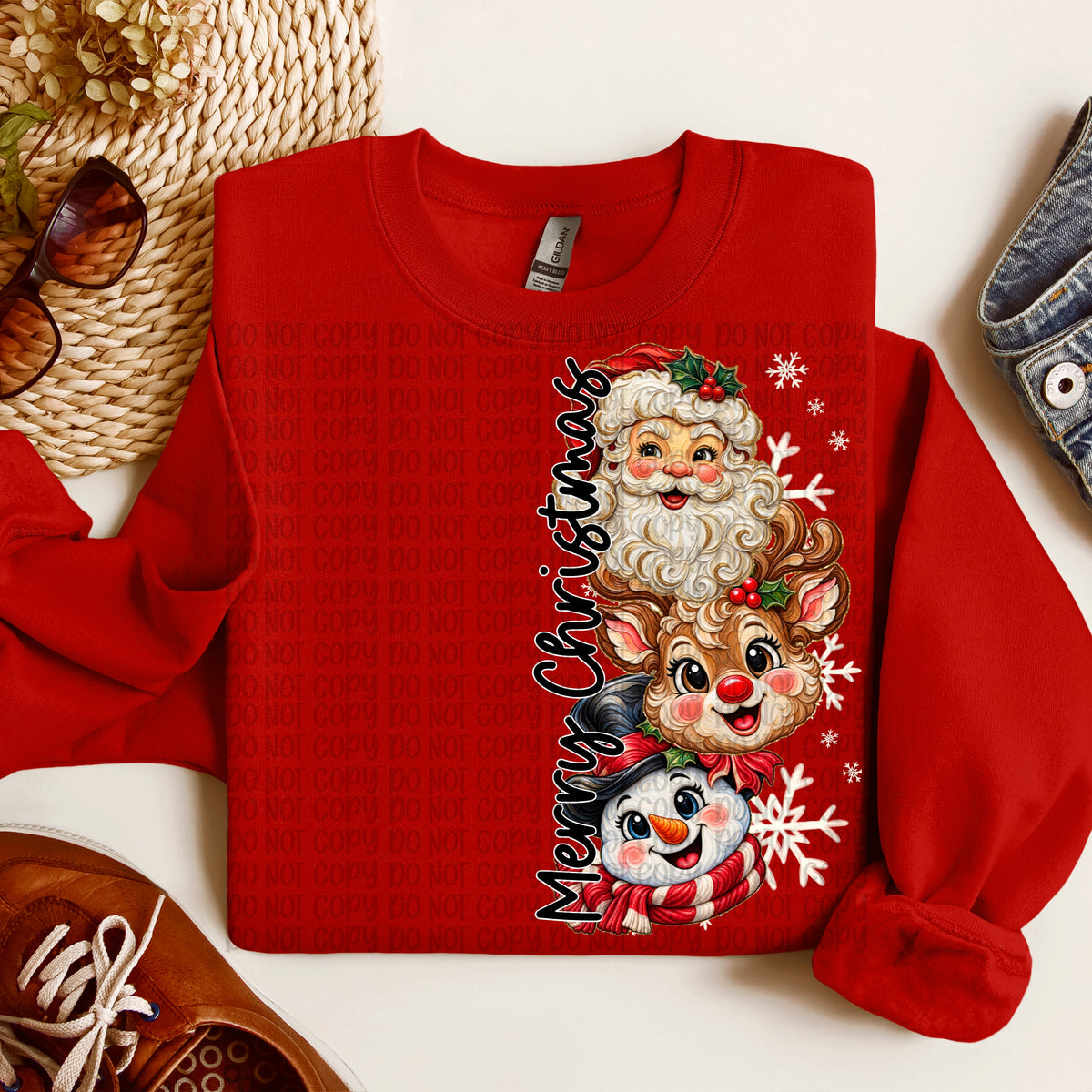 Merry Christmas santa, reindeer, snowman black font (VP) DTF Transfer