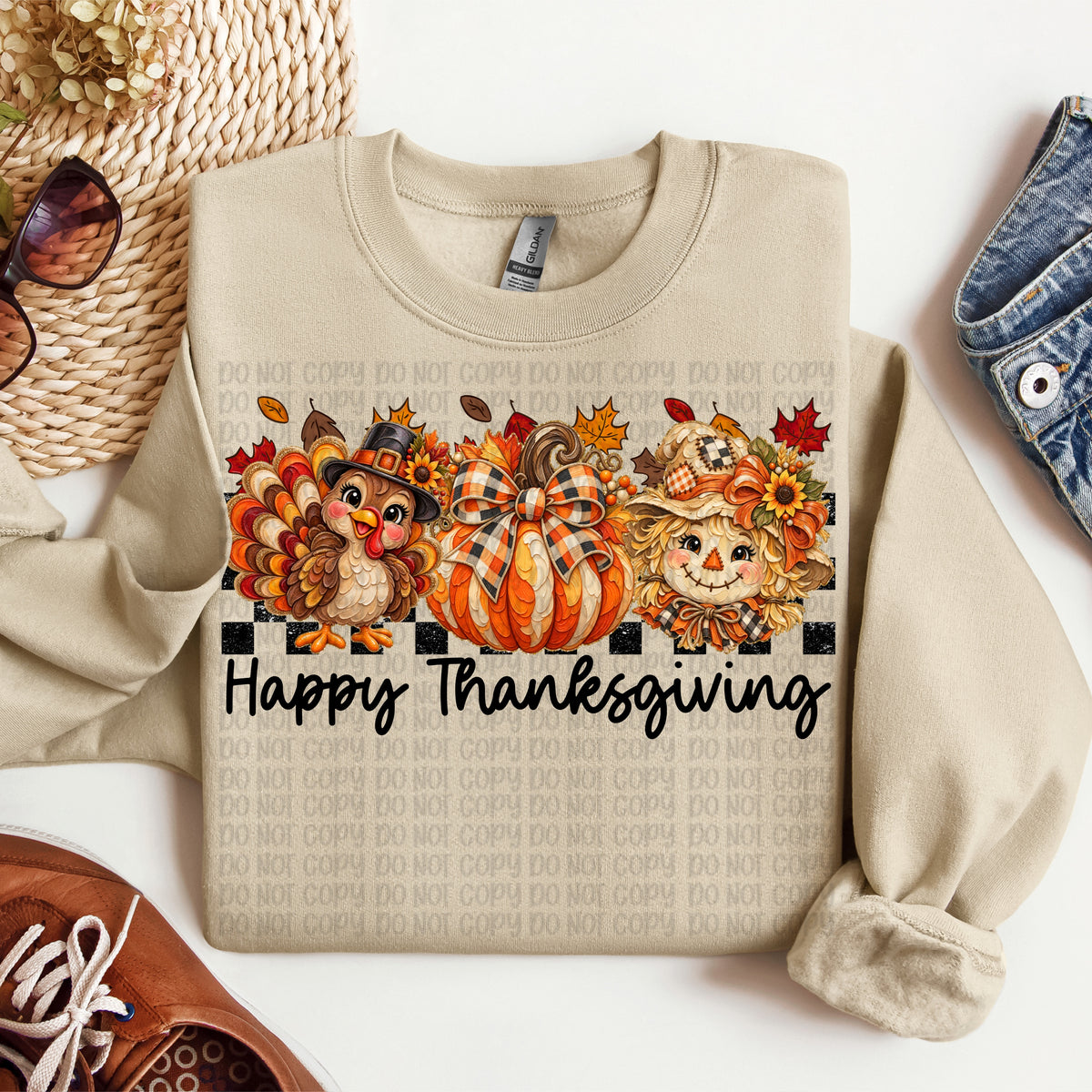 Happy Thanksgiving turkey, pumpkin, scarecrow (VP) DTF Transfer