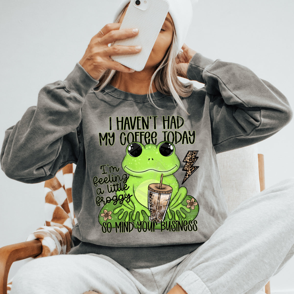 I haven't had coffee today frog (Virgo) DTF Transfer