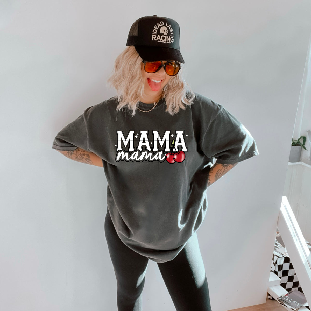 Mama mama cherries WHITE font(CSC) DTF transfer
