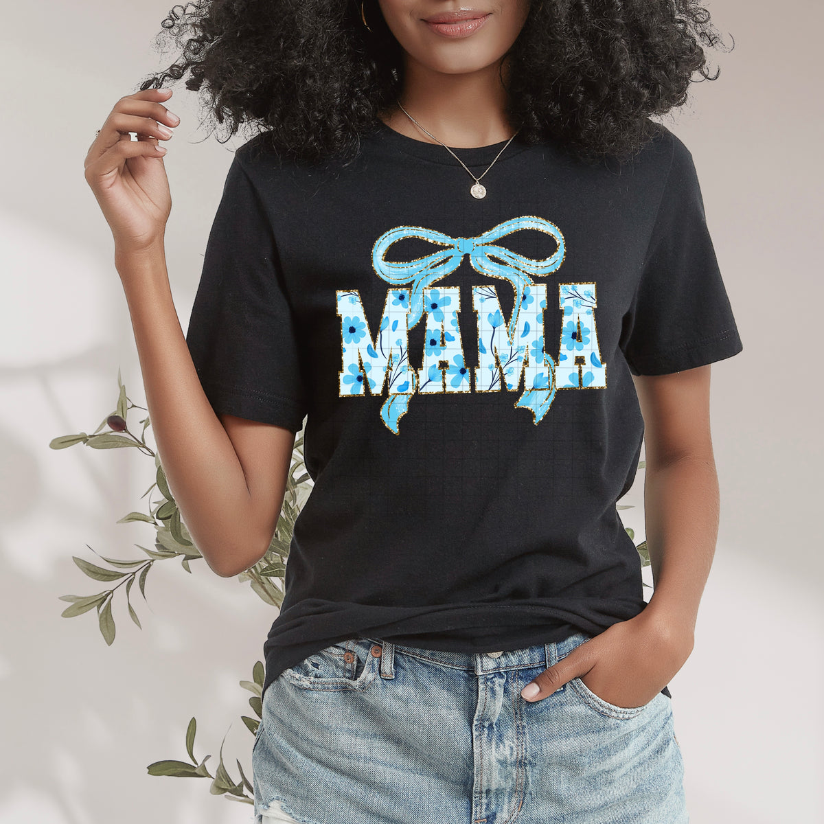 Mama blue floral bow (CSC) DTF Transfer