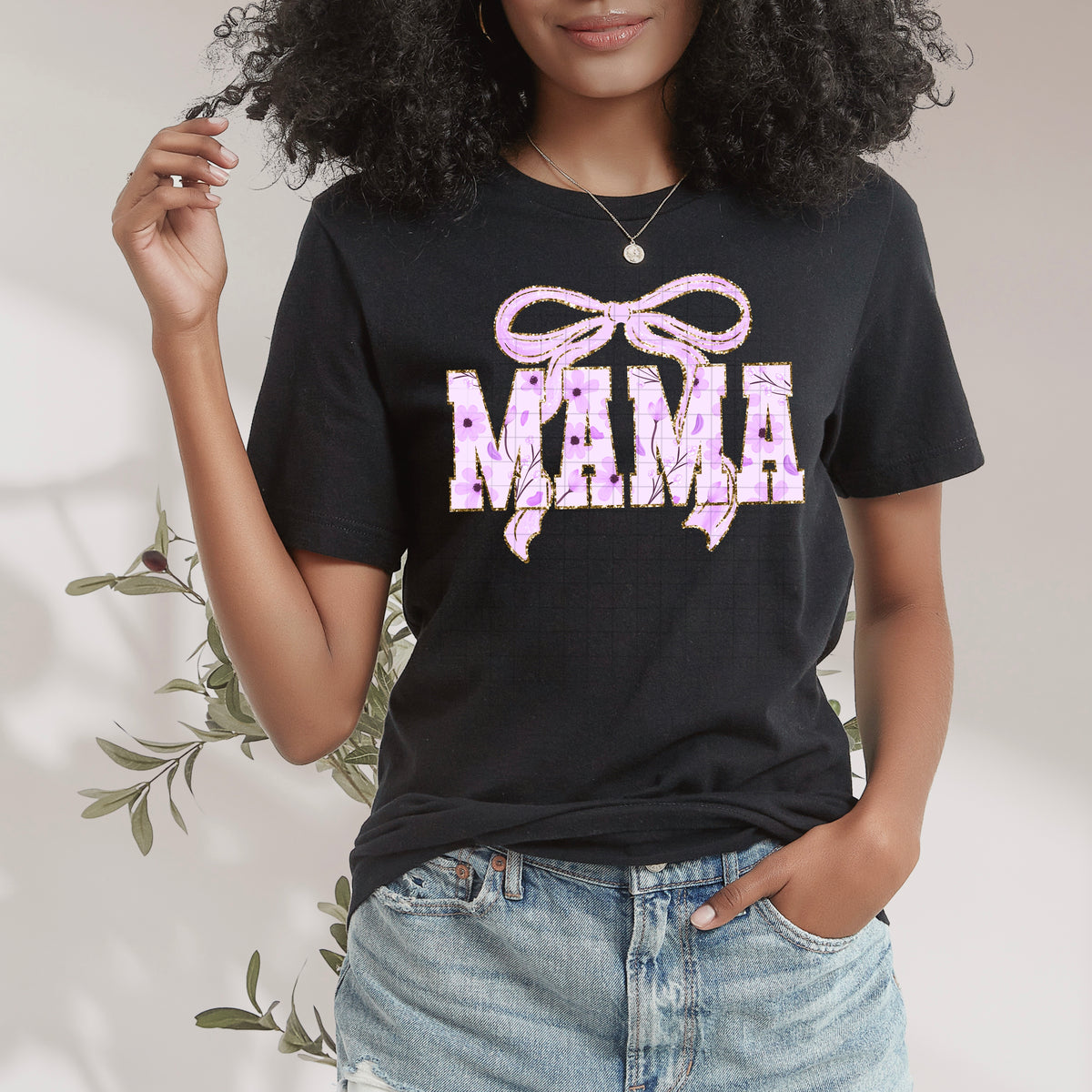 Mama purple floral bow (CSC) DTF Transfer
