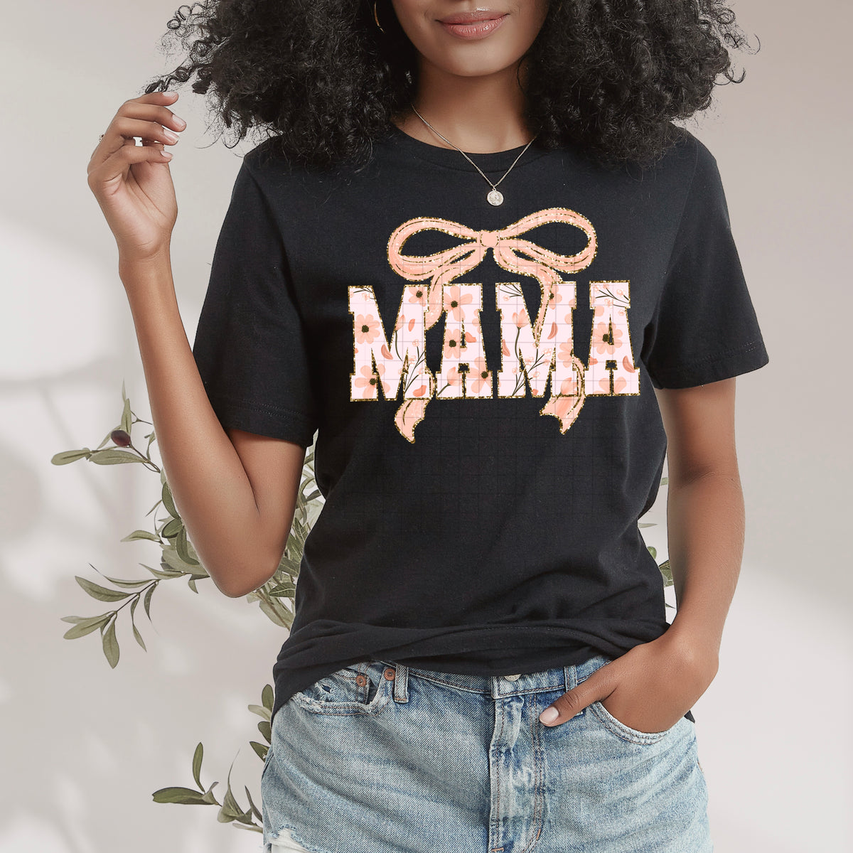Mama peach floral bow (CSC) DTF Transfer