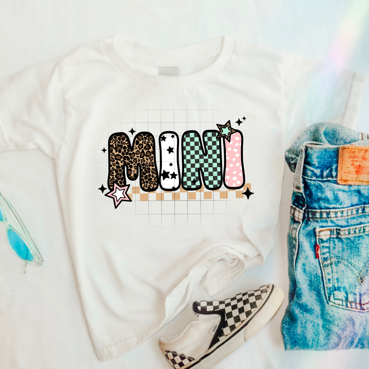 Mini leopard stars checkered pink font (CSC) DTF transfer