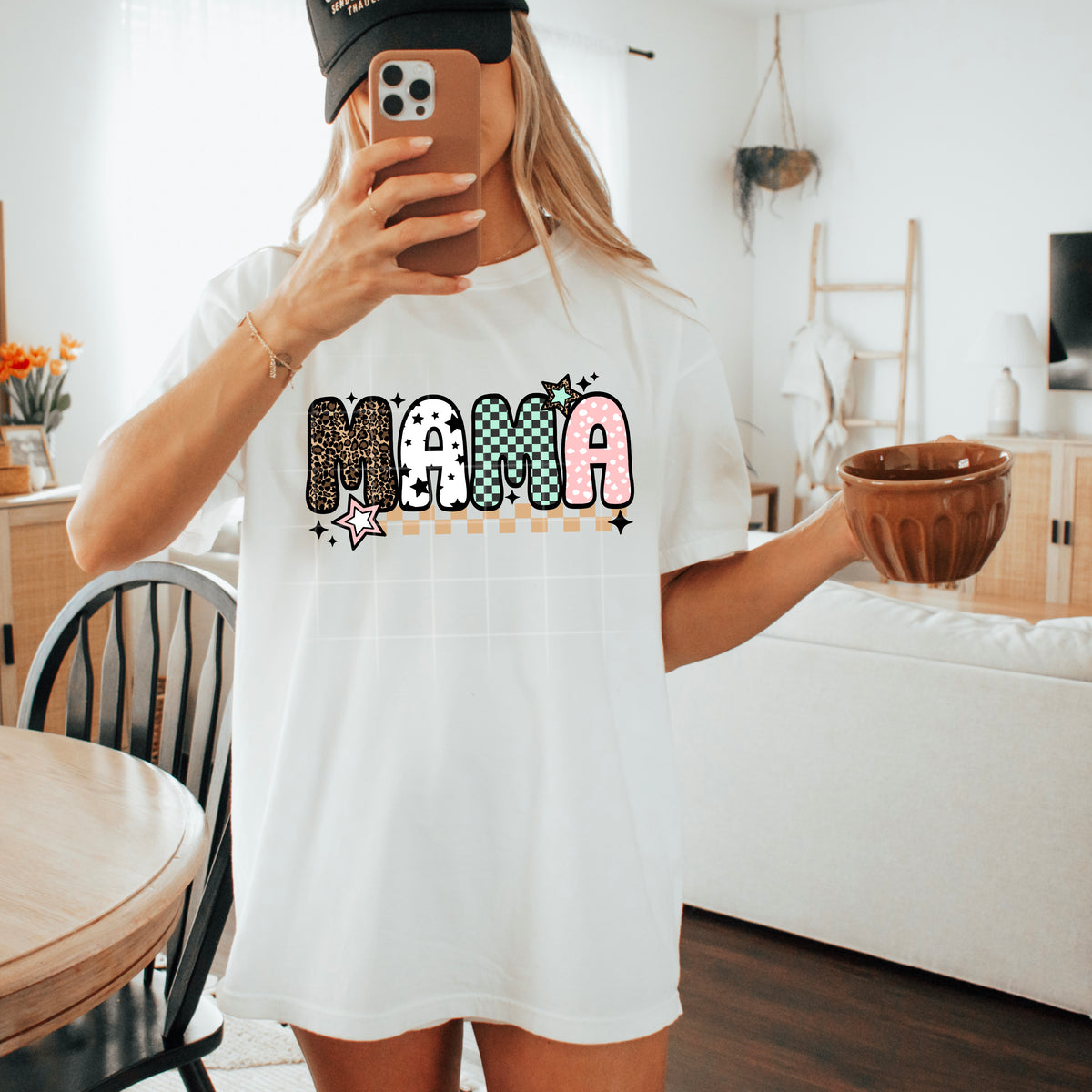 Mama leopard stars checkered pink font (CSC) DTF transfer