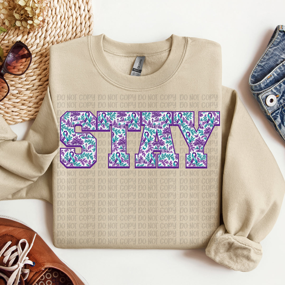 Stay blue and purple florals and ribbon (VP) DTF Transfer