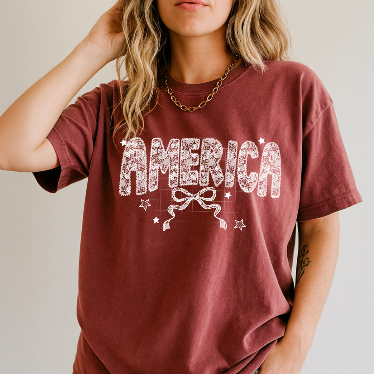 America WHITE lace bow (CSC) DTF Transfer