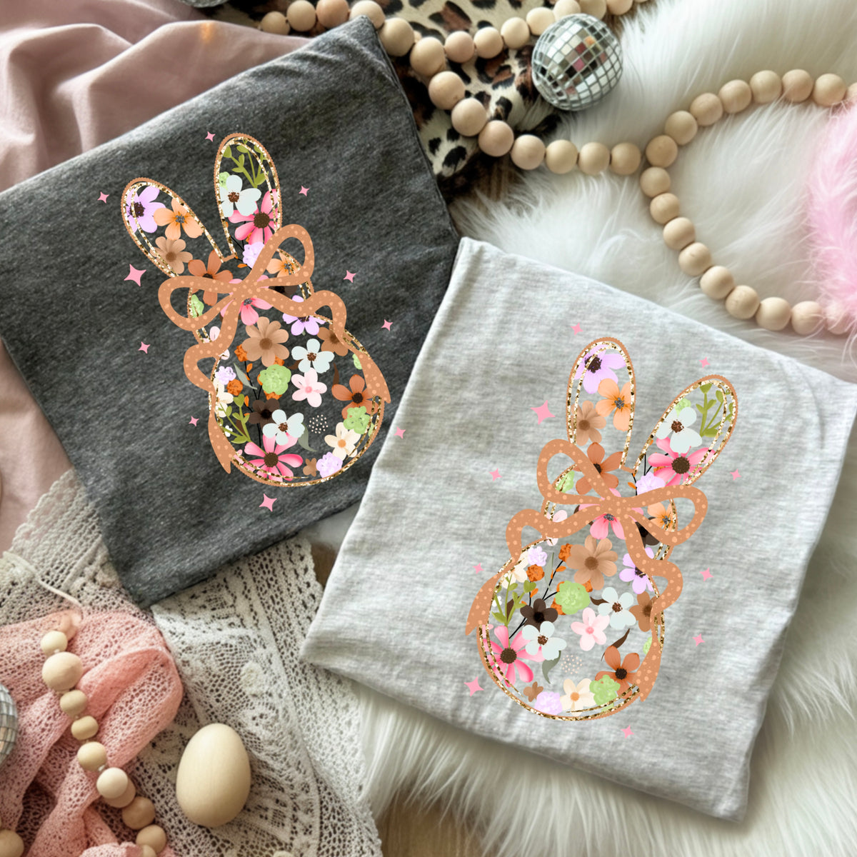 Floral bunny orange outline (CSC) DTF Transfer