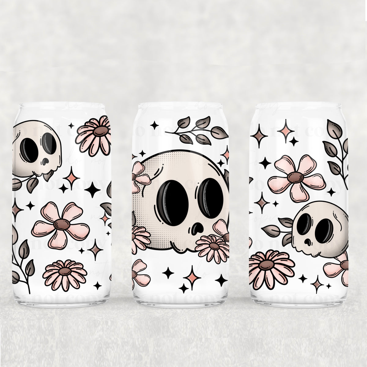 1152 skelly with light pink flowers (CSC) UV DTF WRAP