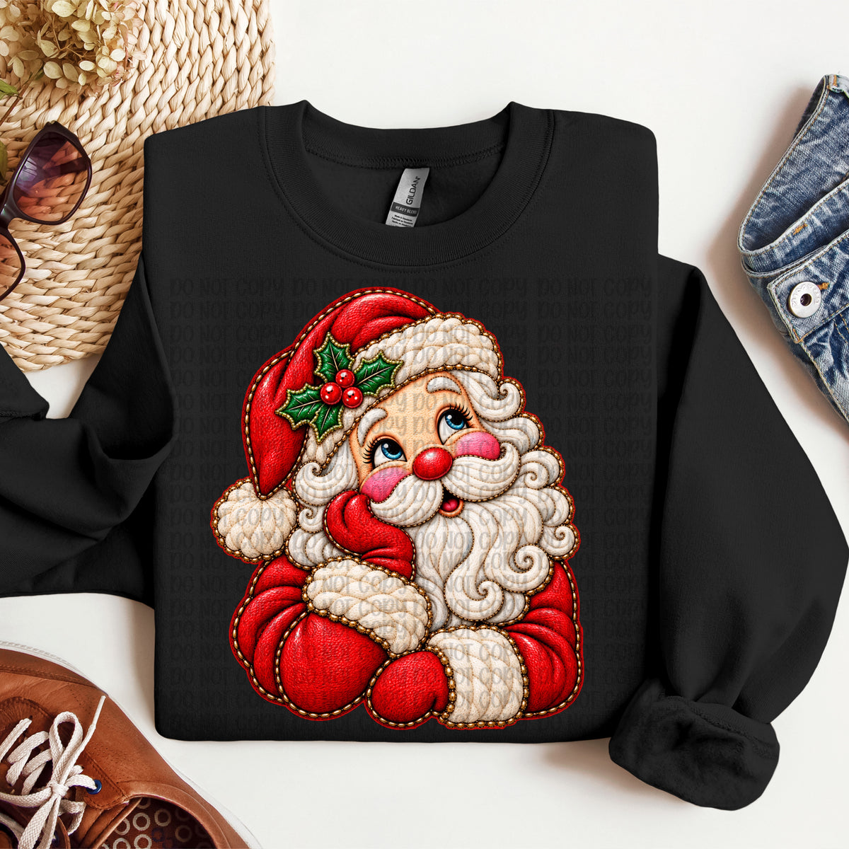 Santa faux stitched outline (VP) DTF transfer