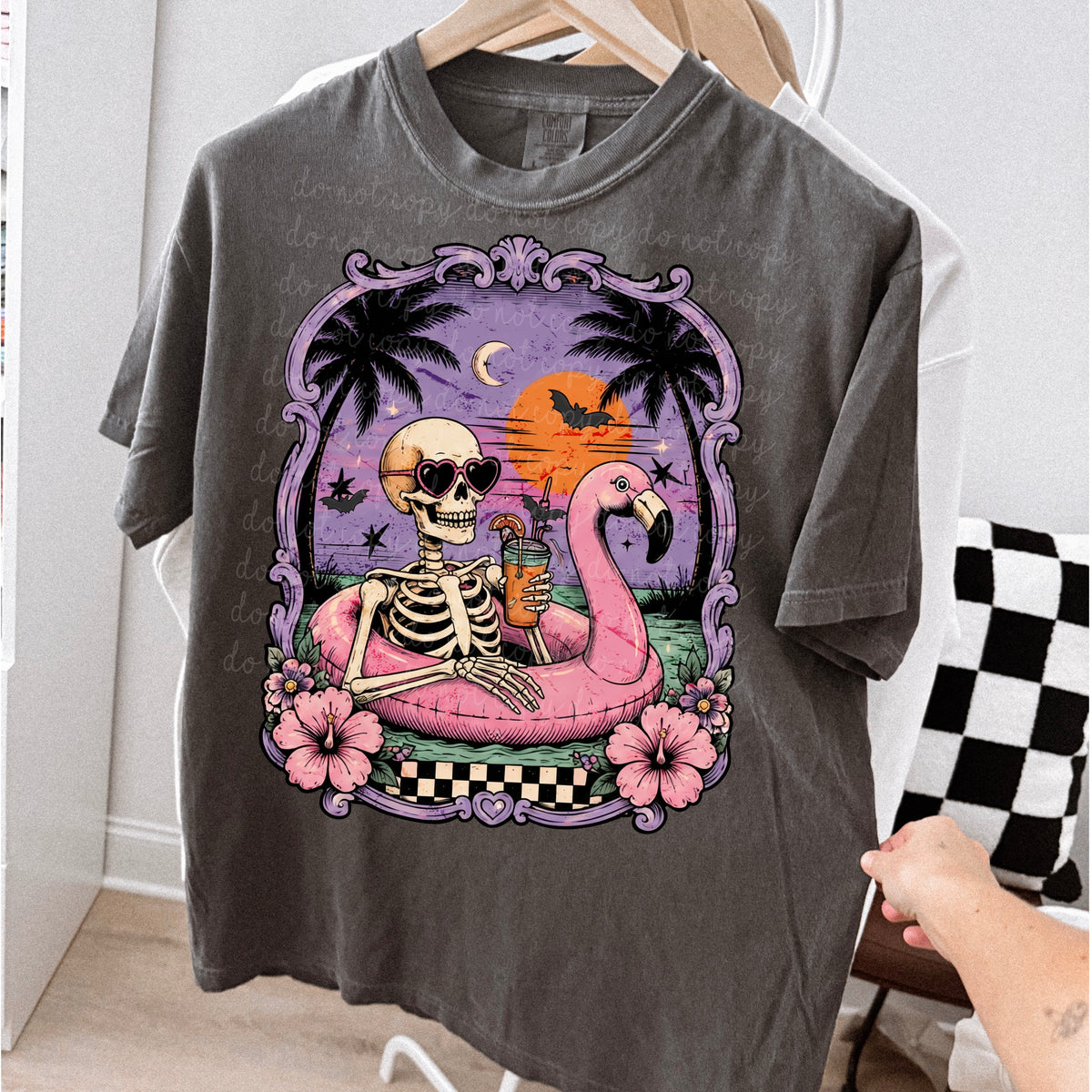 Spooky skeleton in pink float (MMD) DTF Transfer