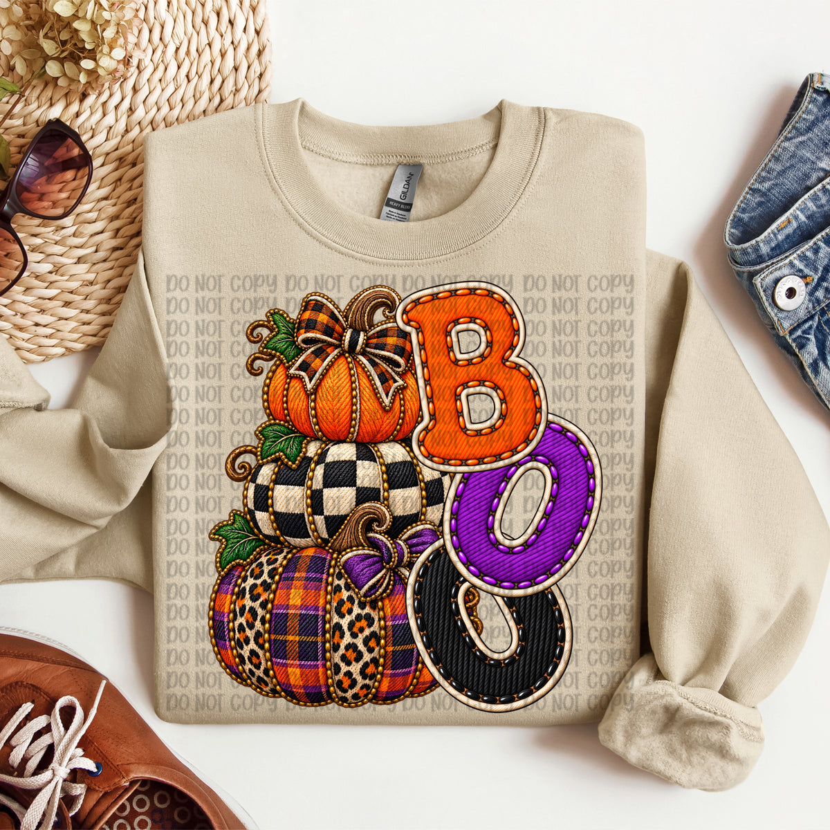 Boo pumpkin stack plaid leopard checkered and orange (VP) DTF transfer