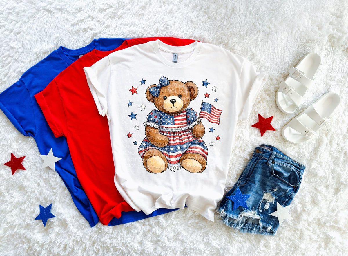 Brown teddy bear in patriotic dress (SCG) DTF Transfer